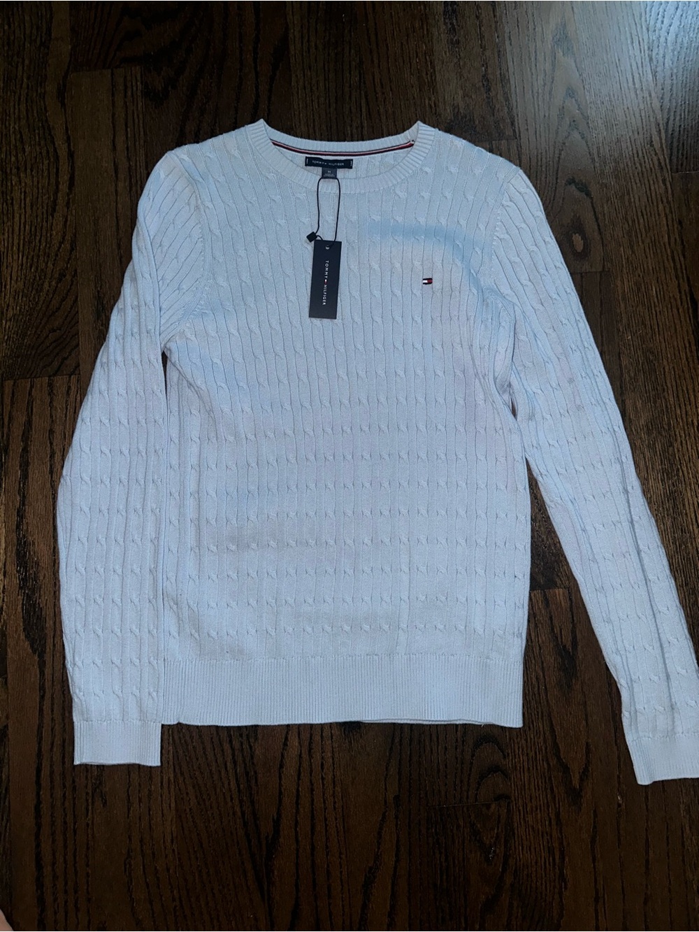 Tommy Hilfiger Women’s Light Blue Cable-Knit Crewneck Sweater